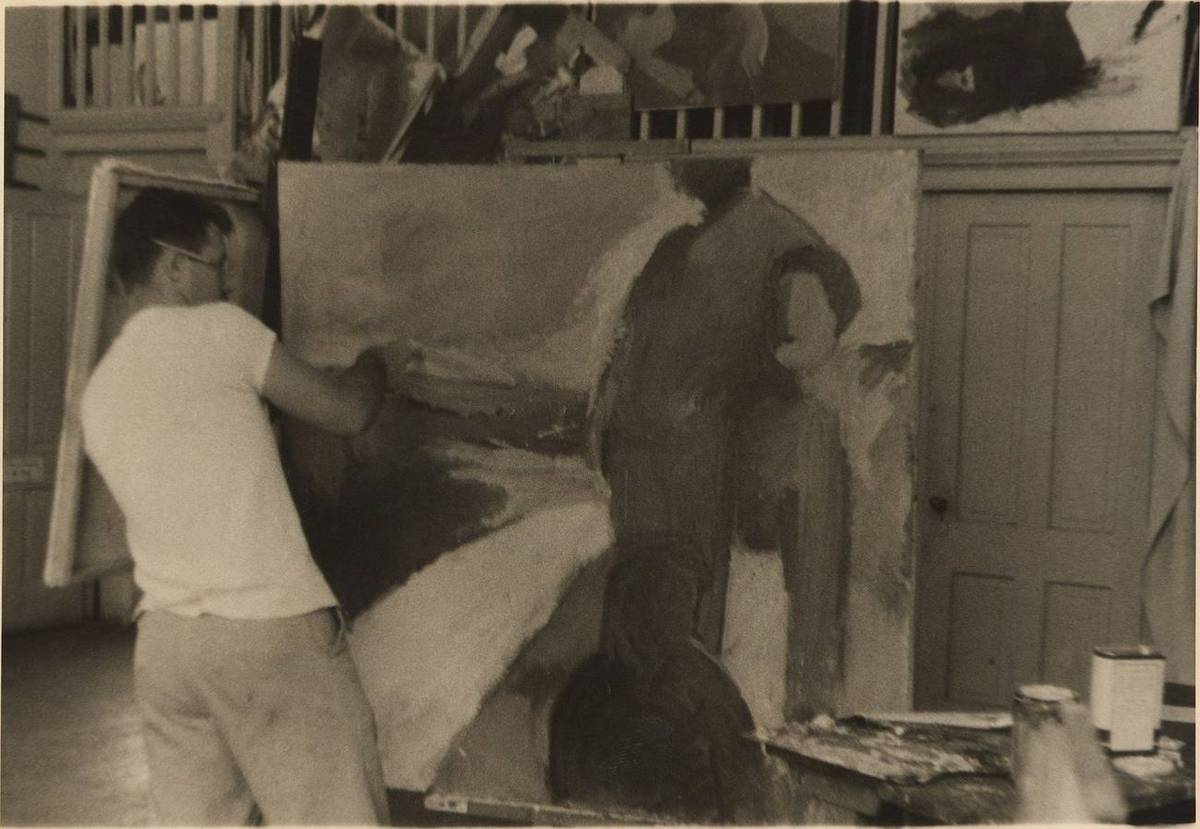 Henry painting in studio at California College of Arts and Crafts, 1953