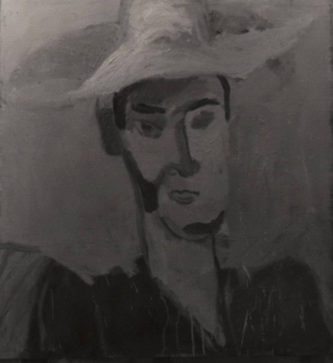 Male with Hat, oil on canvas, by Henry at California College of Arts and Crafts, 1953