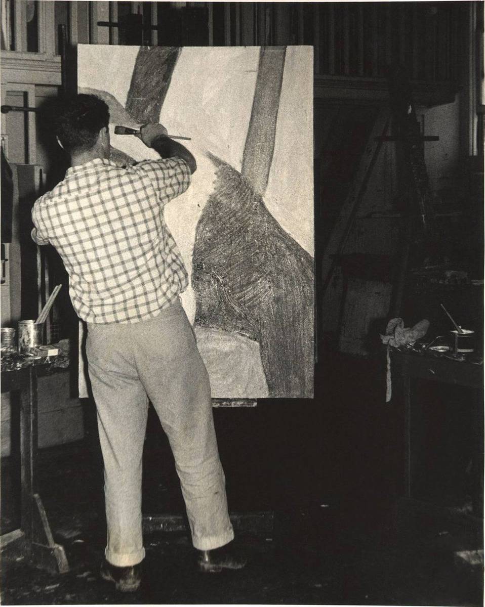 Henry painting in studio at California College of Arts and Crafts, 1954