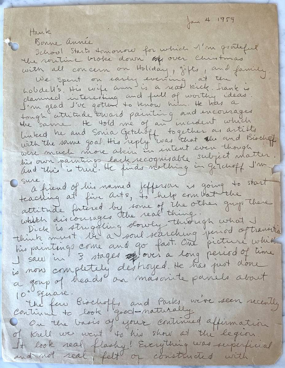 Letter from Bruce McGaw to Henry Villierme, January 4, 1959, page 1