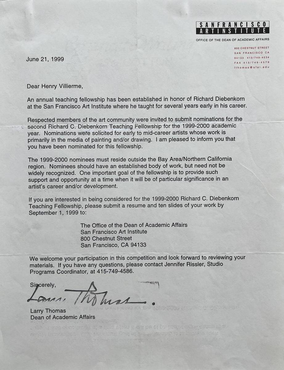 Letter from Larry Thomas to Henry Villierme, June 21, 1999