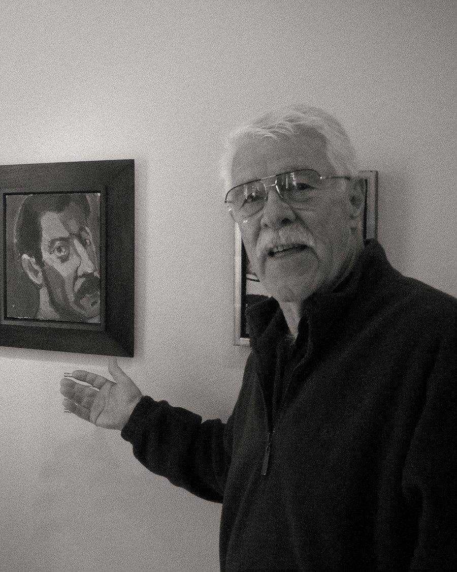 Henry with his self-portrait, Bolinas Museum, 2006