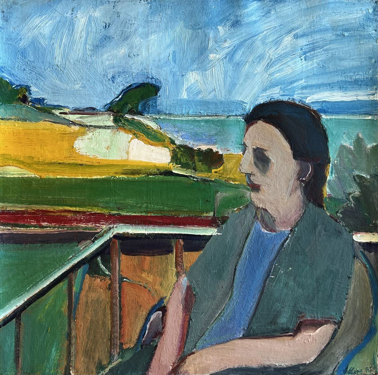 On the Veranda, oil on paper
